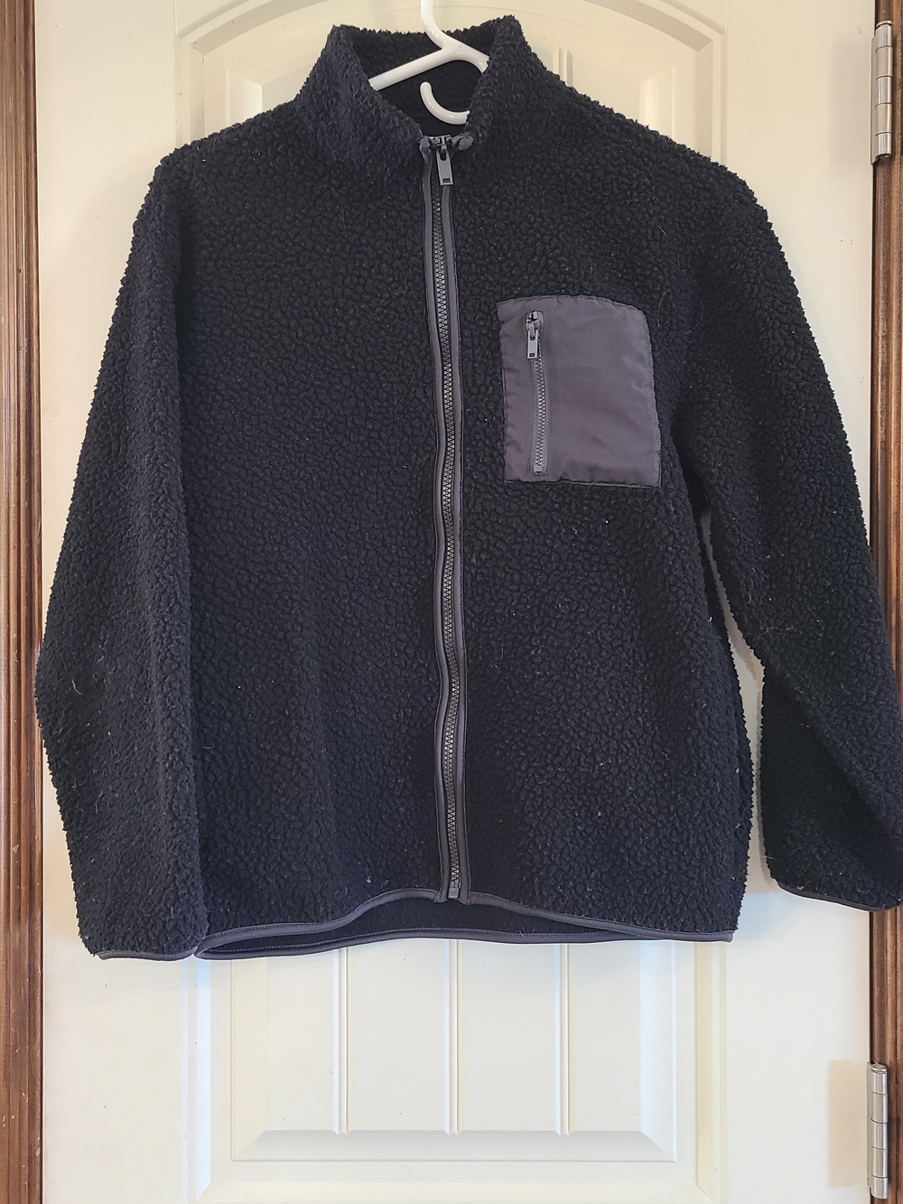 Old Navy Black Sherpa Zip-Up Jacket with Chest Pocket Size XL